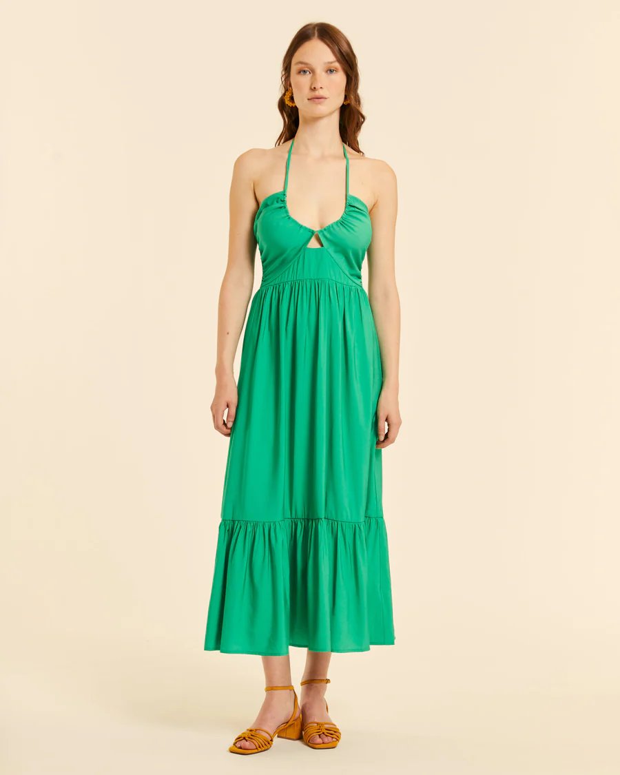 Vestido tirantes con volante verde