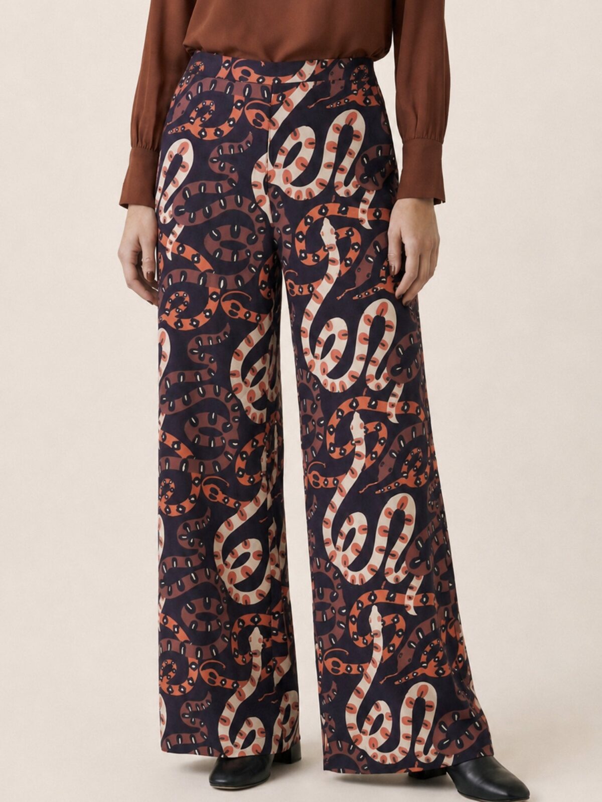 Pantalon Snakes Palazzo Estampado Serpientes Azul Marino