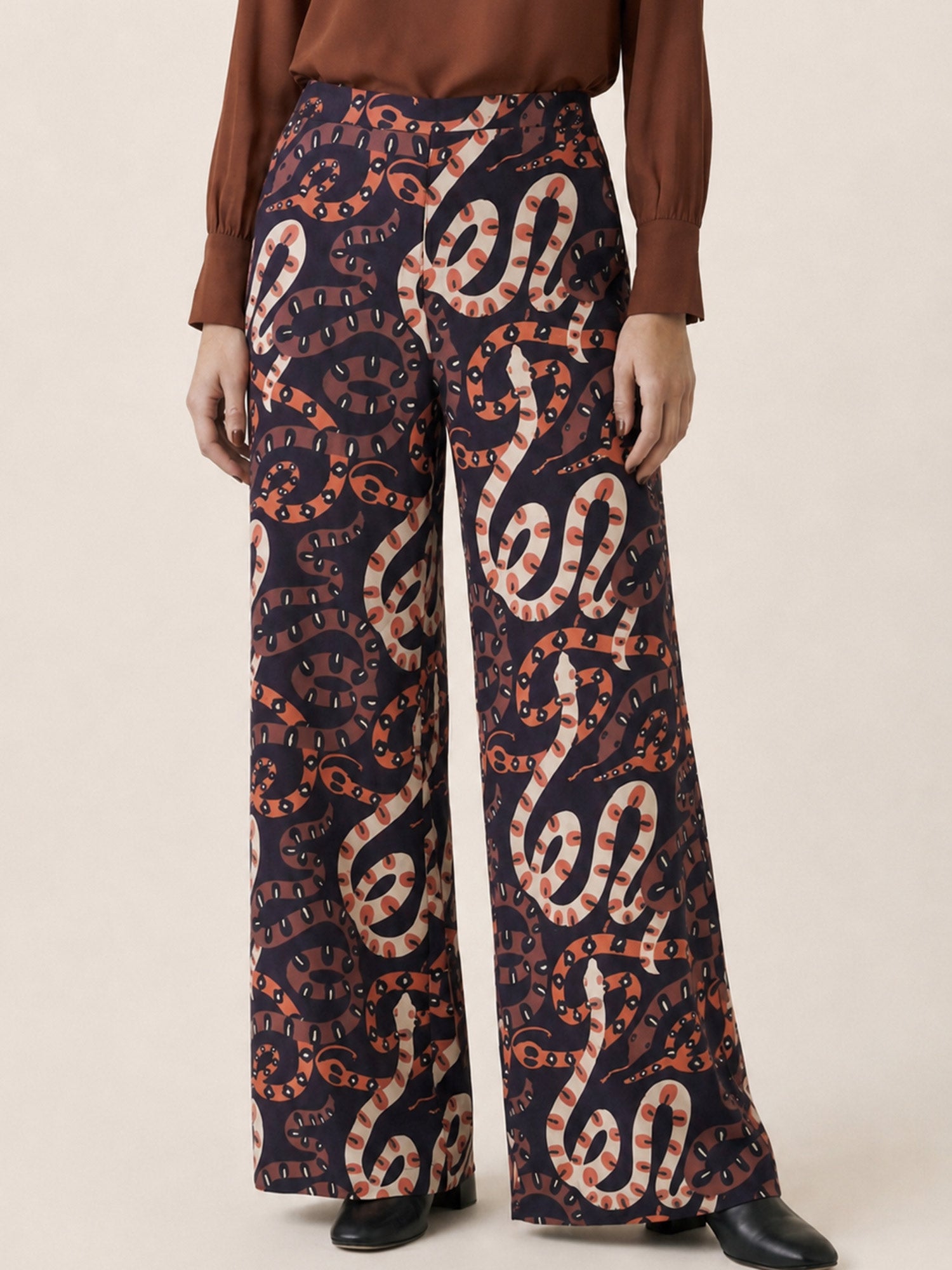 Pantalon Snakes Palazzo Estampado Serpientes Azul Marino
