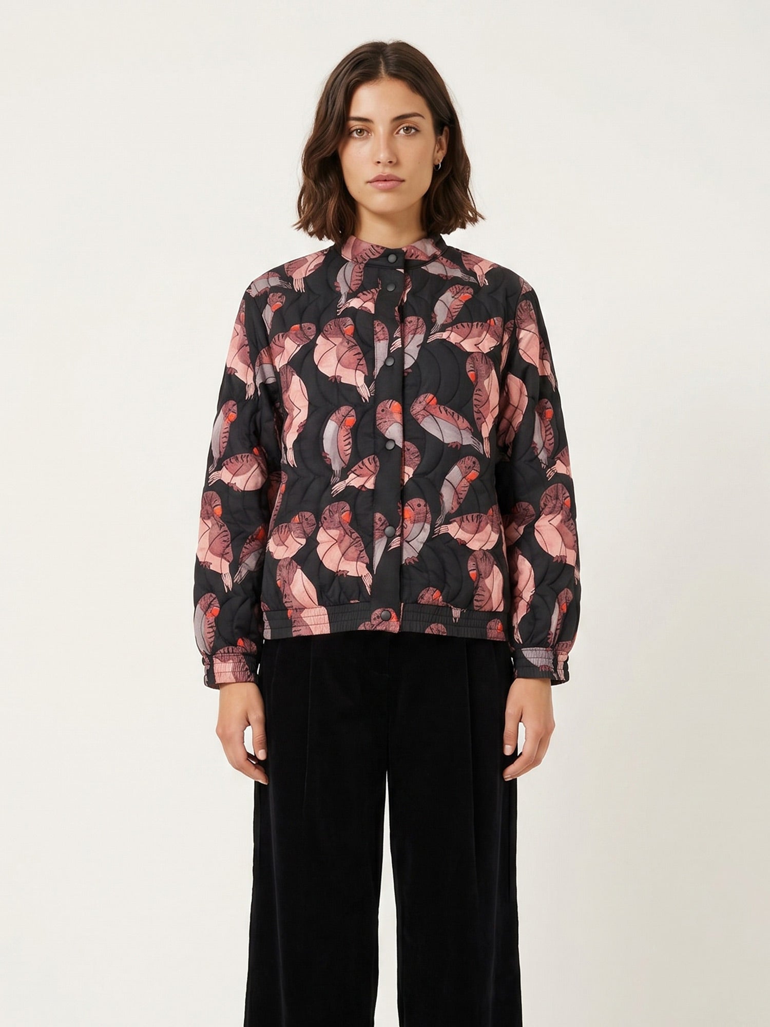 Chaqueta Birds Acolchada Estampado Loros Negro - Imagen 3