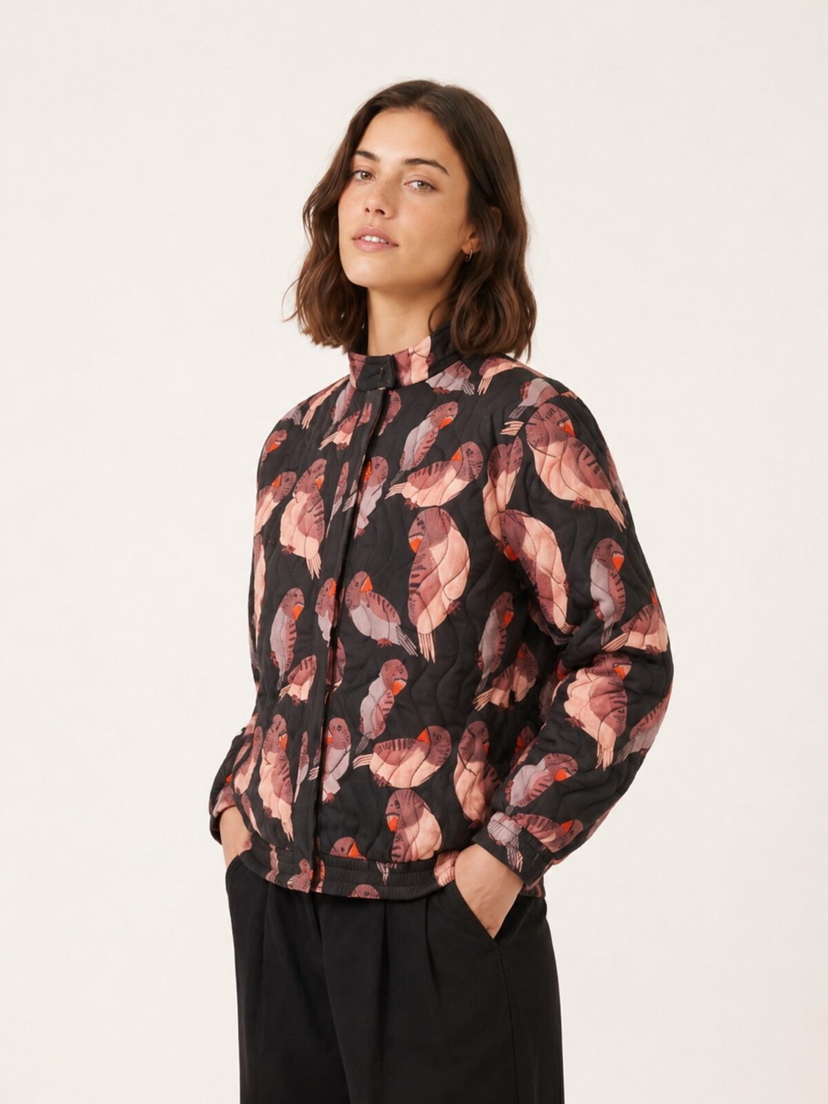 Chaqueta Birds Acolchada Estampado Loros Negro