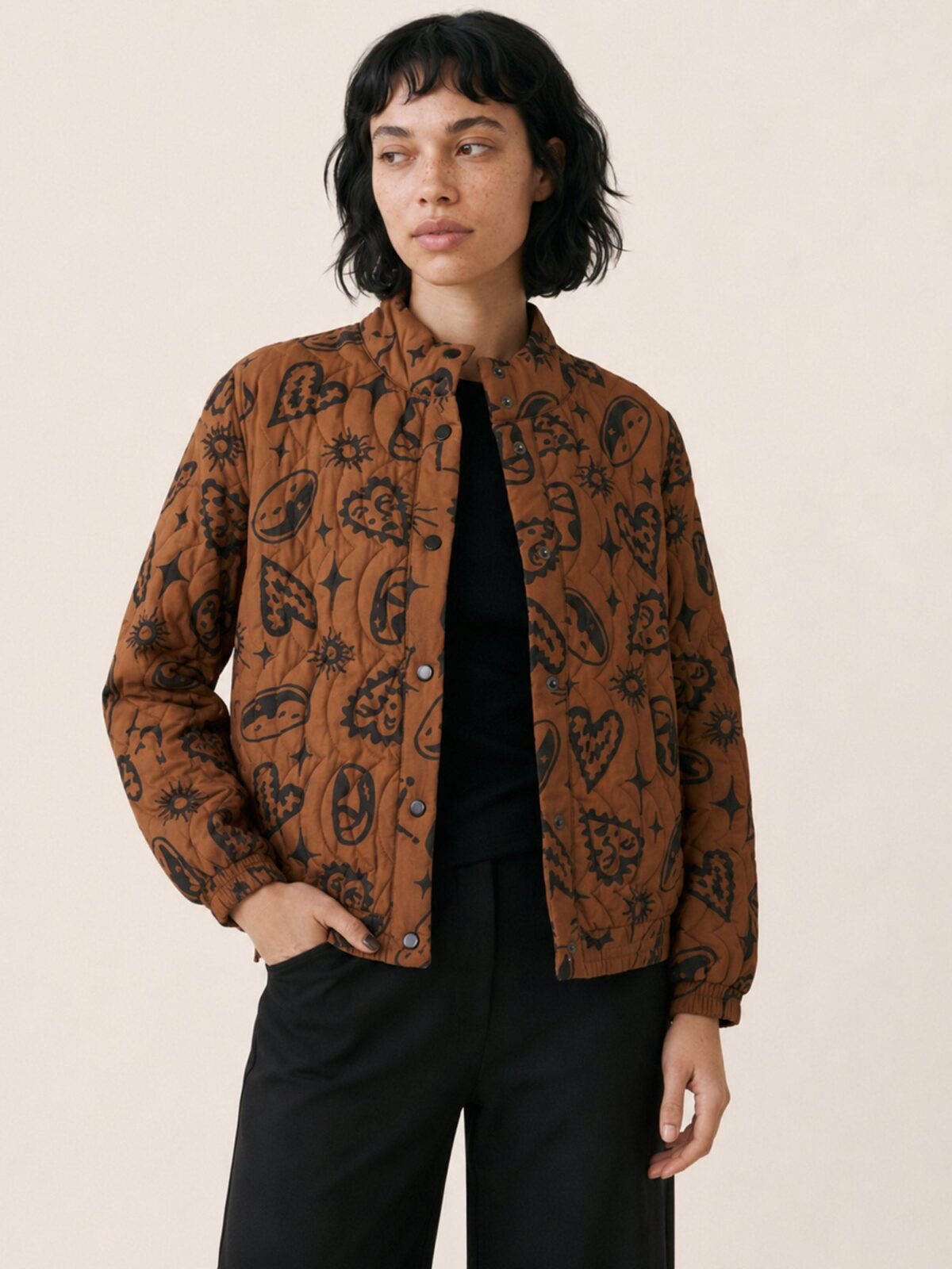 Chaqueta Brown Hearts Acolchada Marron
