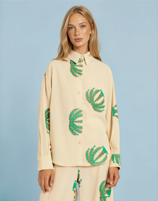 Camisa con bordado palmeras - Tienda Gluss