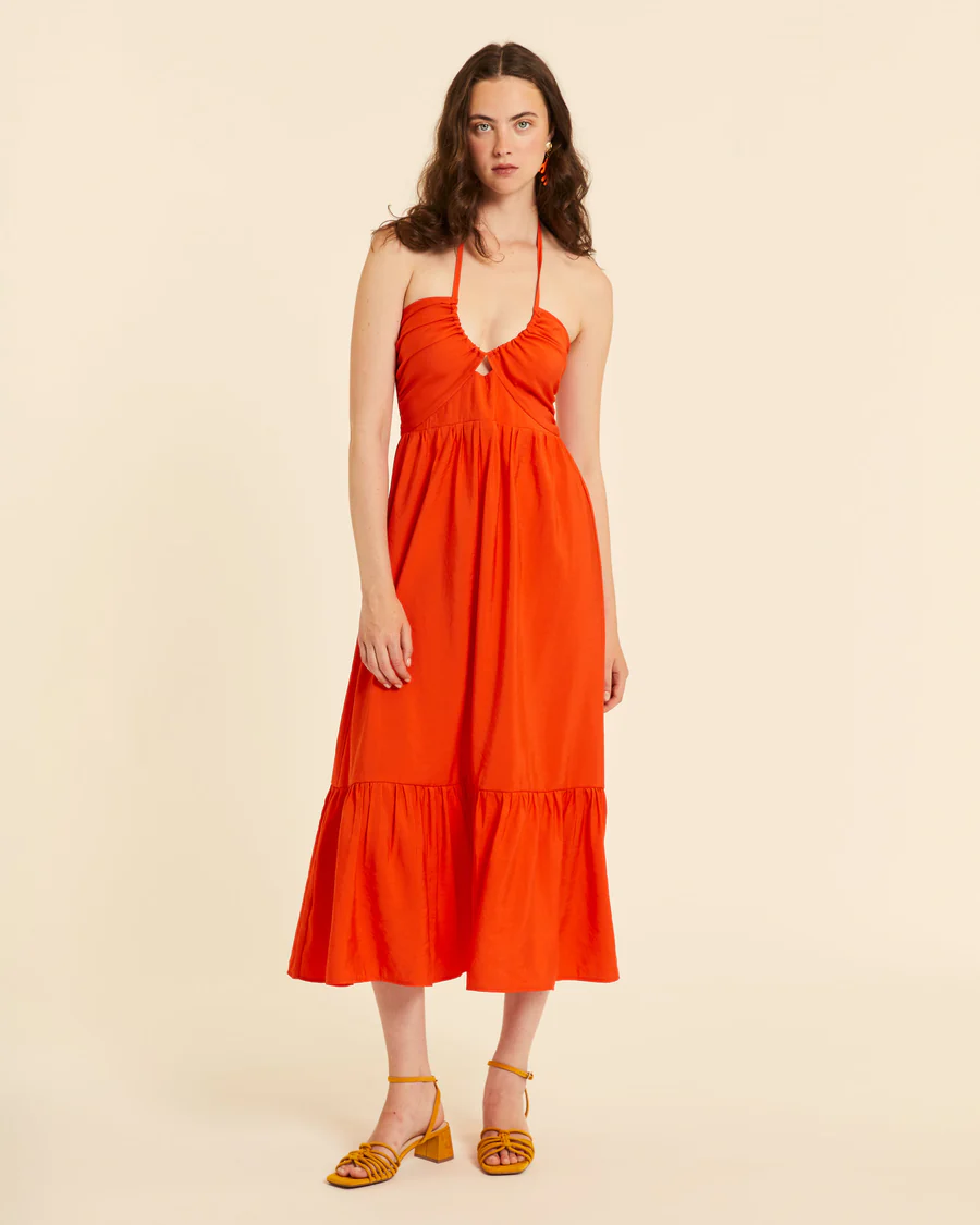 Vestido tirantes con volante coral