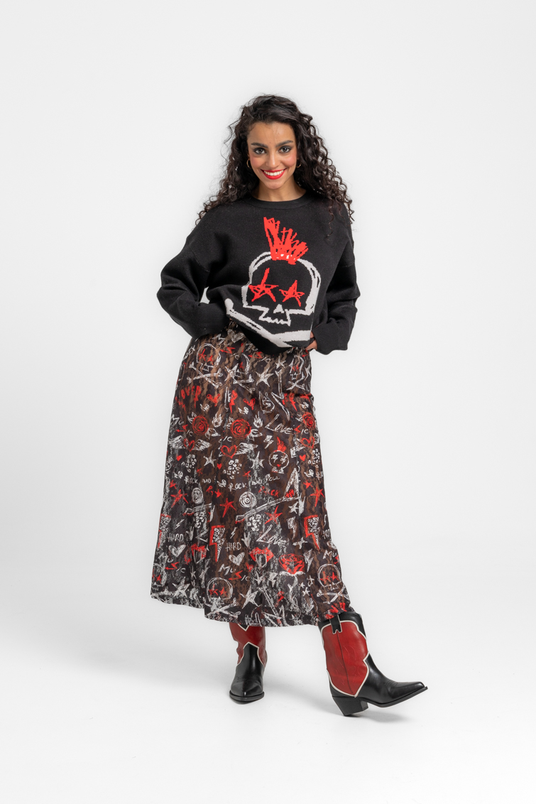 Falda midi vuelo encaje de Lolina – colección ROCK AND ROLL | Tiendas Via Vai