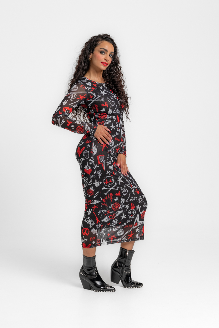 Vestido tul entallado midi de Lolina – colección ROCK AND ROLL | Tiendas Via Vai