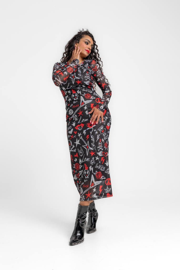 Vestido tul entallado midi de Lolina – colección ROCK AND ROLL | Tiendas Via Vai