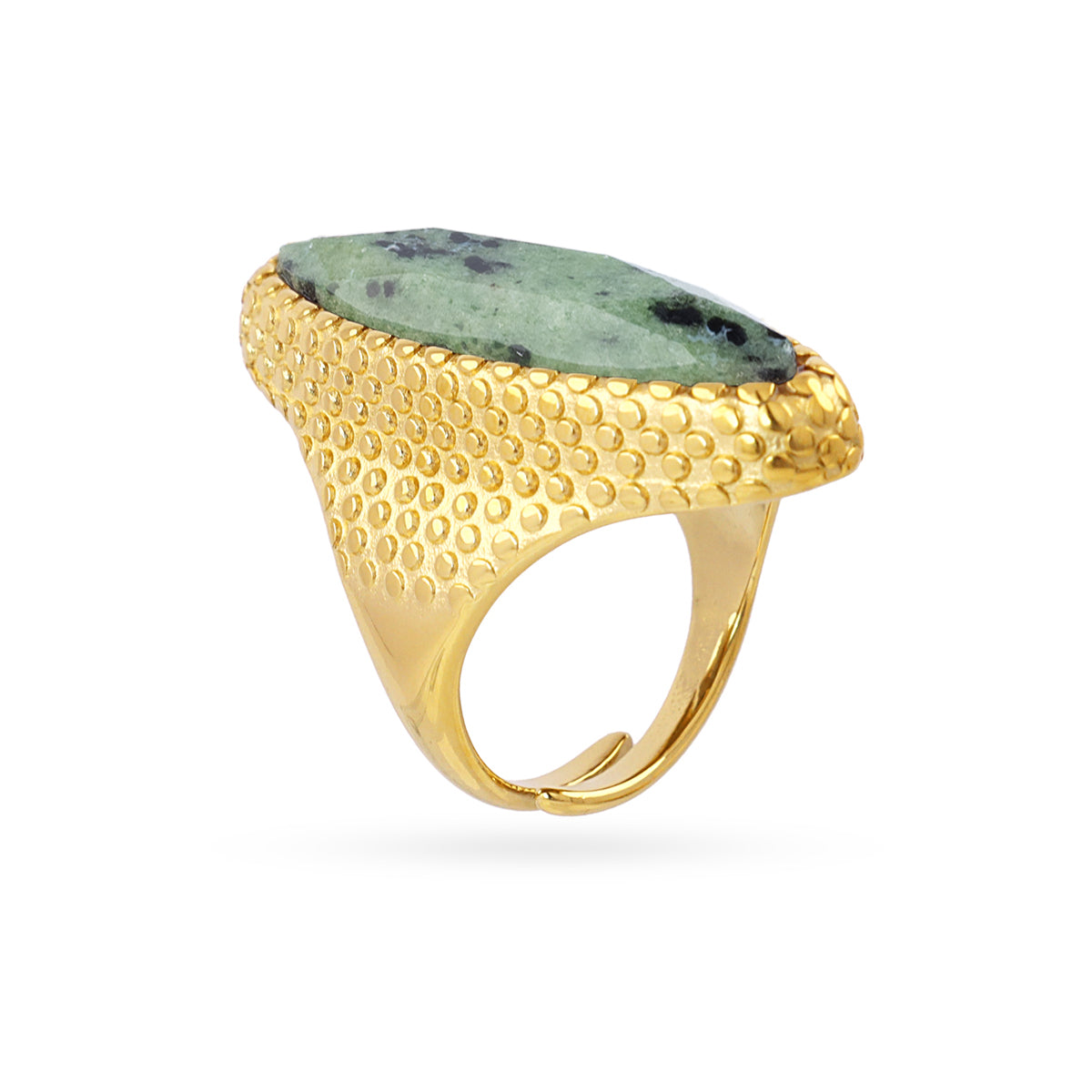 Anillo Spirit Sello Piedra Marquesa en Verde, bisutería de acero de la colección Sand Dust — Tiendas Via Vai Estepona