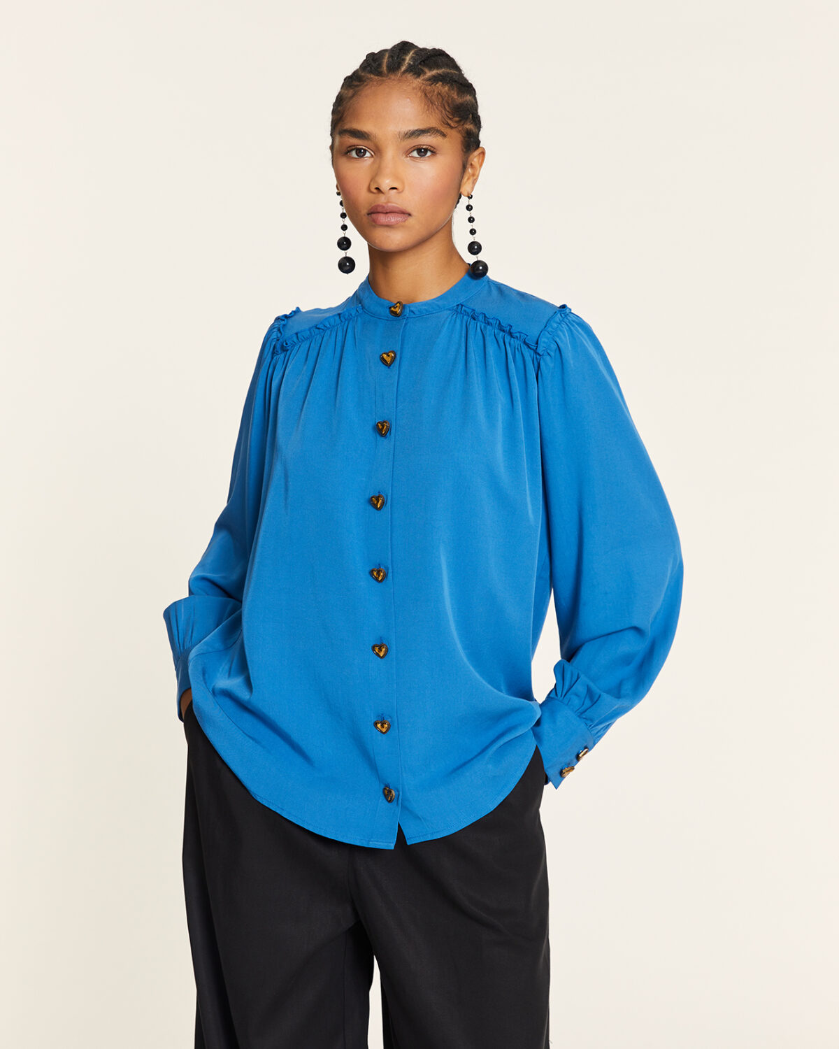 Blusa Mao Con Fruncidos Azul Azul
