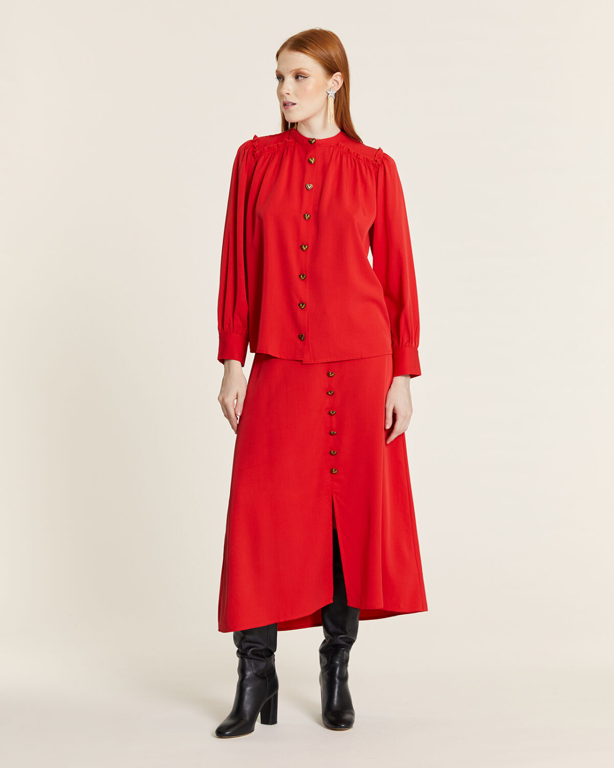 Blusa Mao Con Fruncidos Rojo Rojo