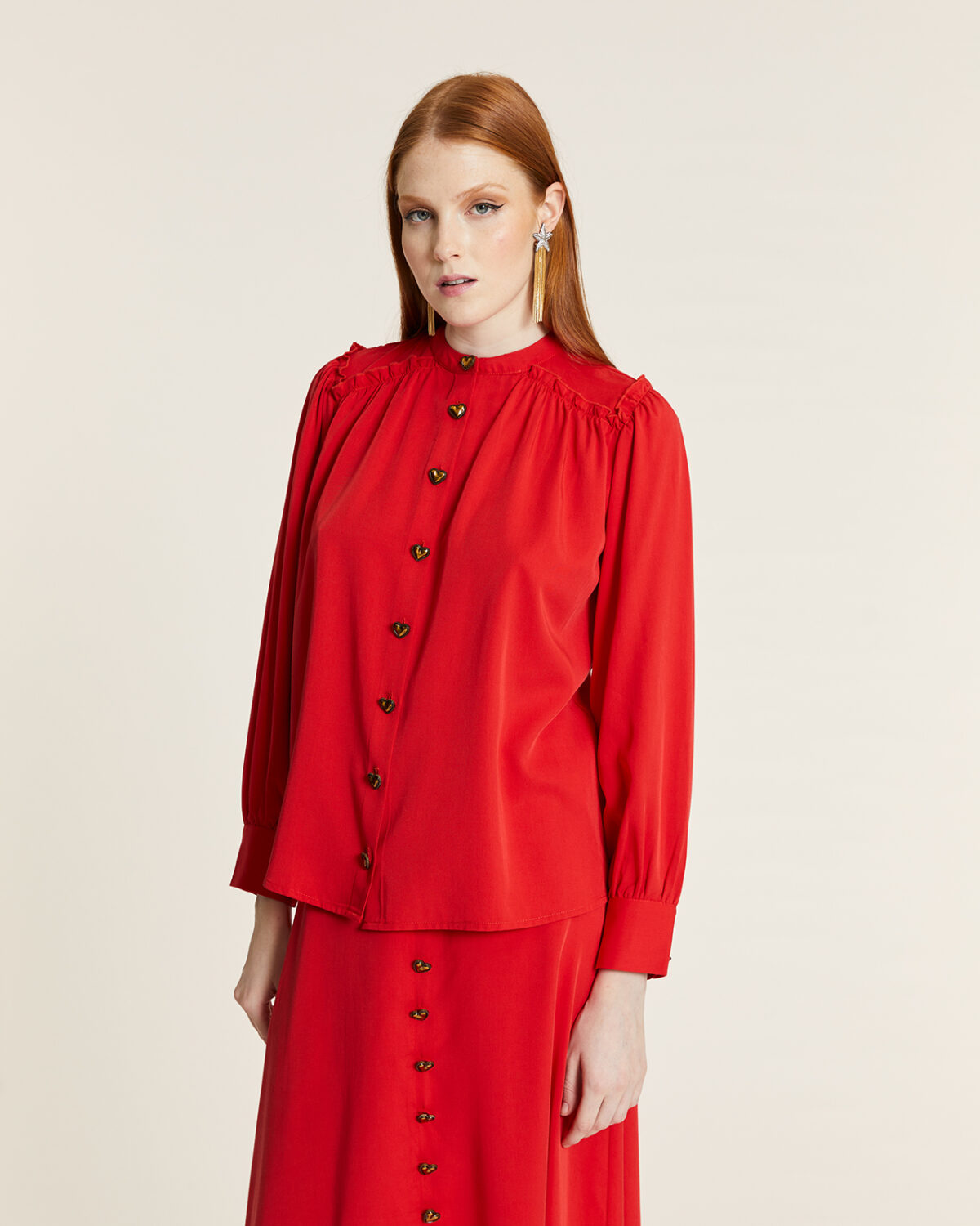 Blusa Mao Con Fruncidos Rojo Rojo