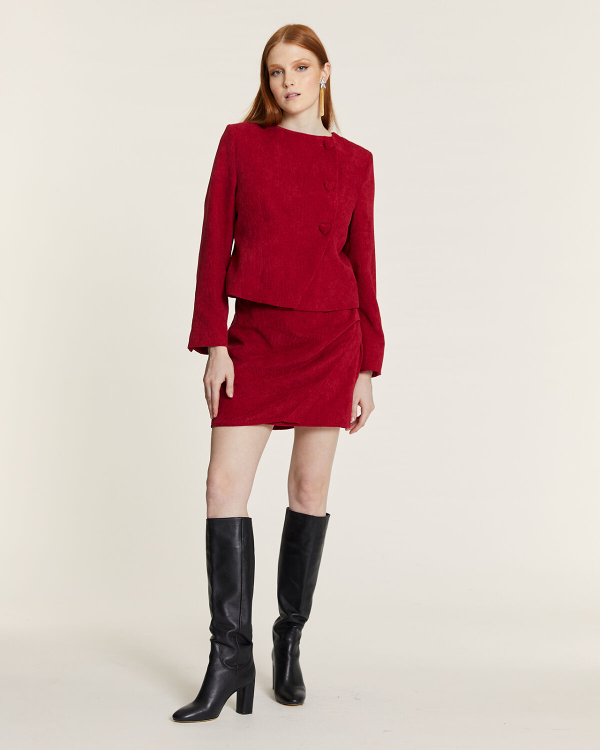 Chaqueta Corta De Pana Roja Rojo