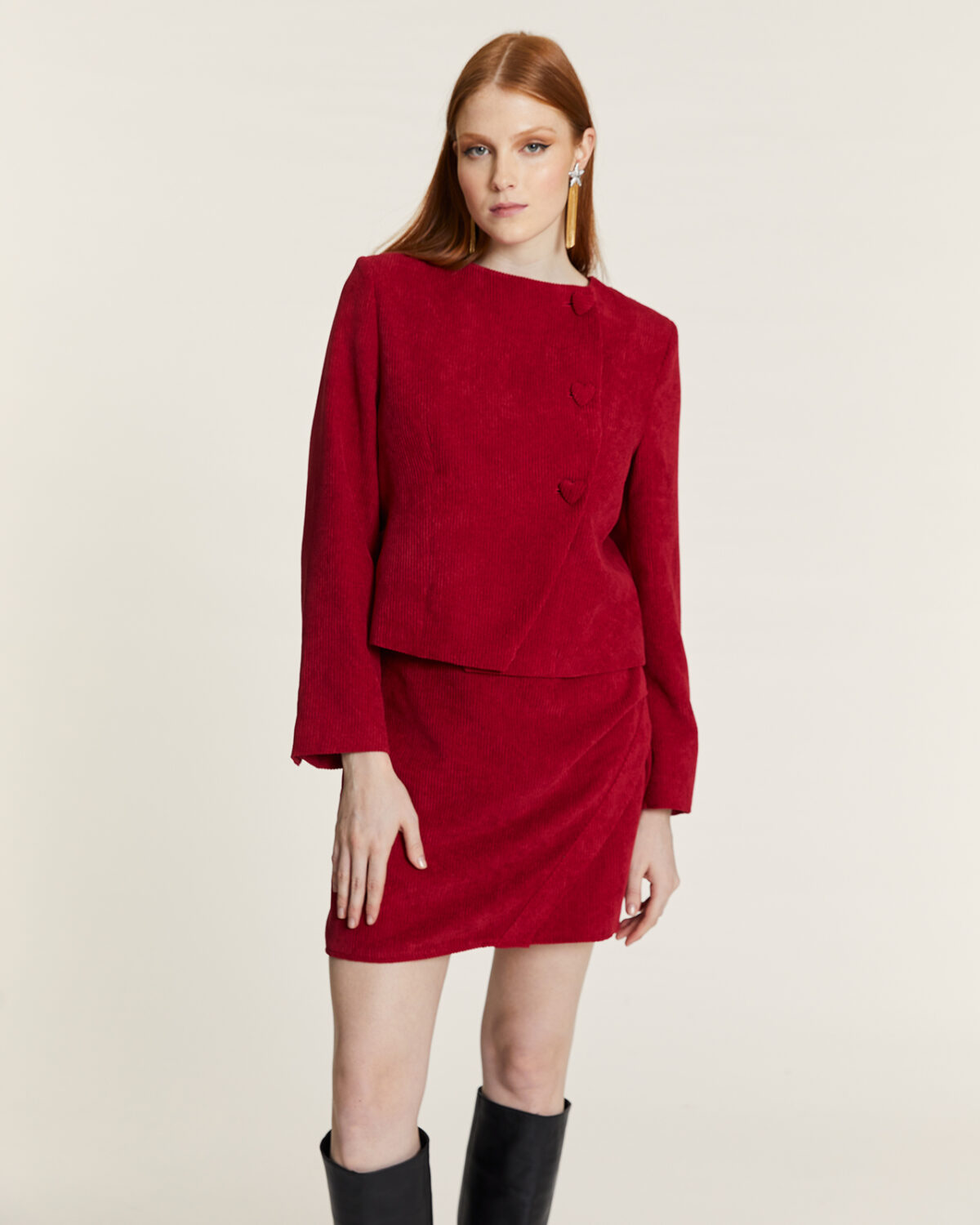 Chaqueta Corta De Pana Roja Rojo