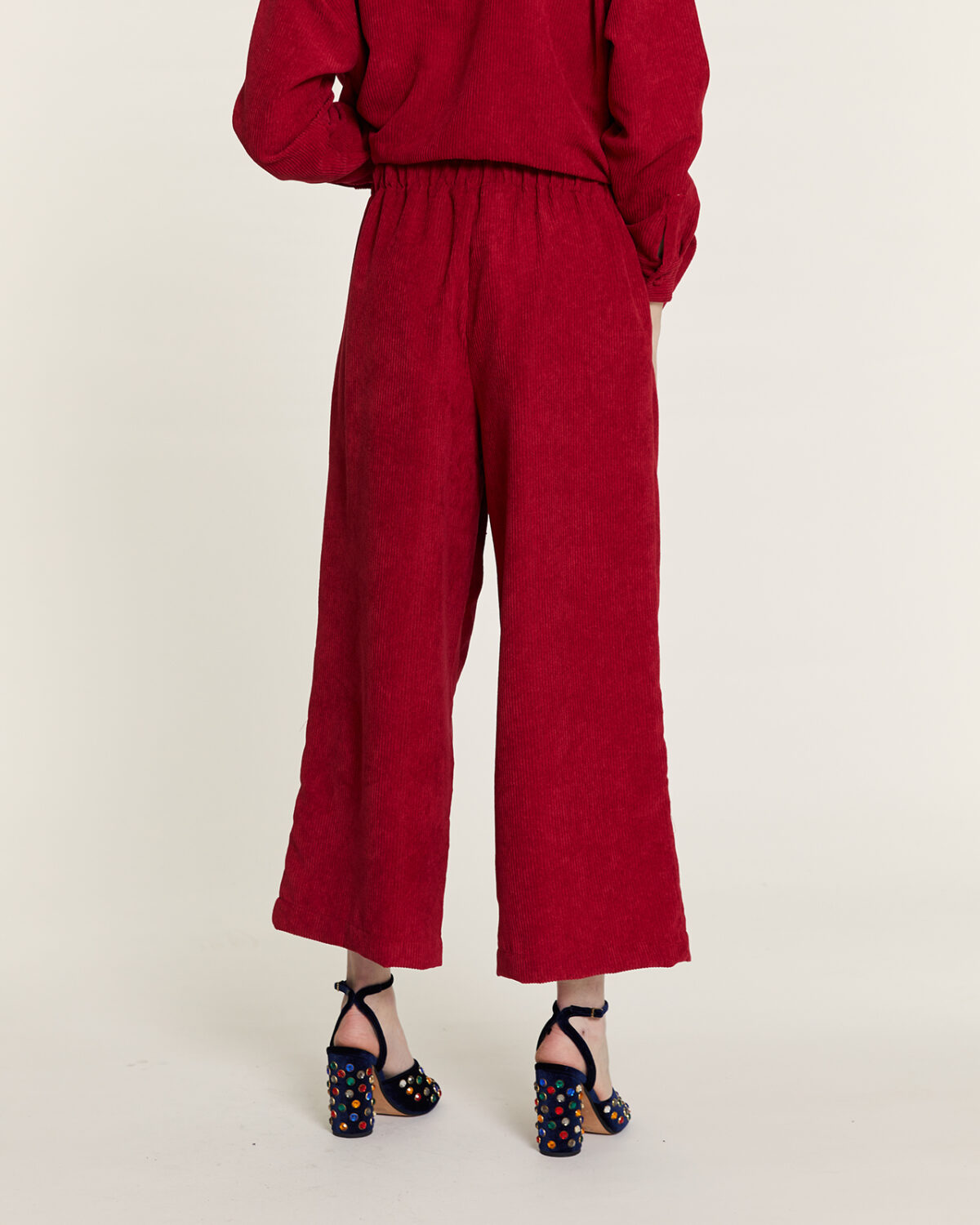 Culote De Pana Con Pinzas Rojo Rojo