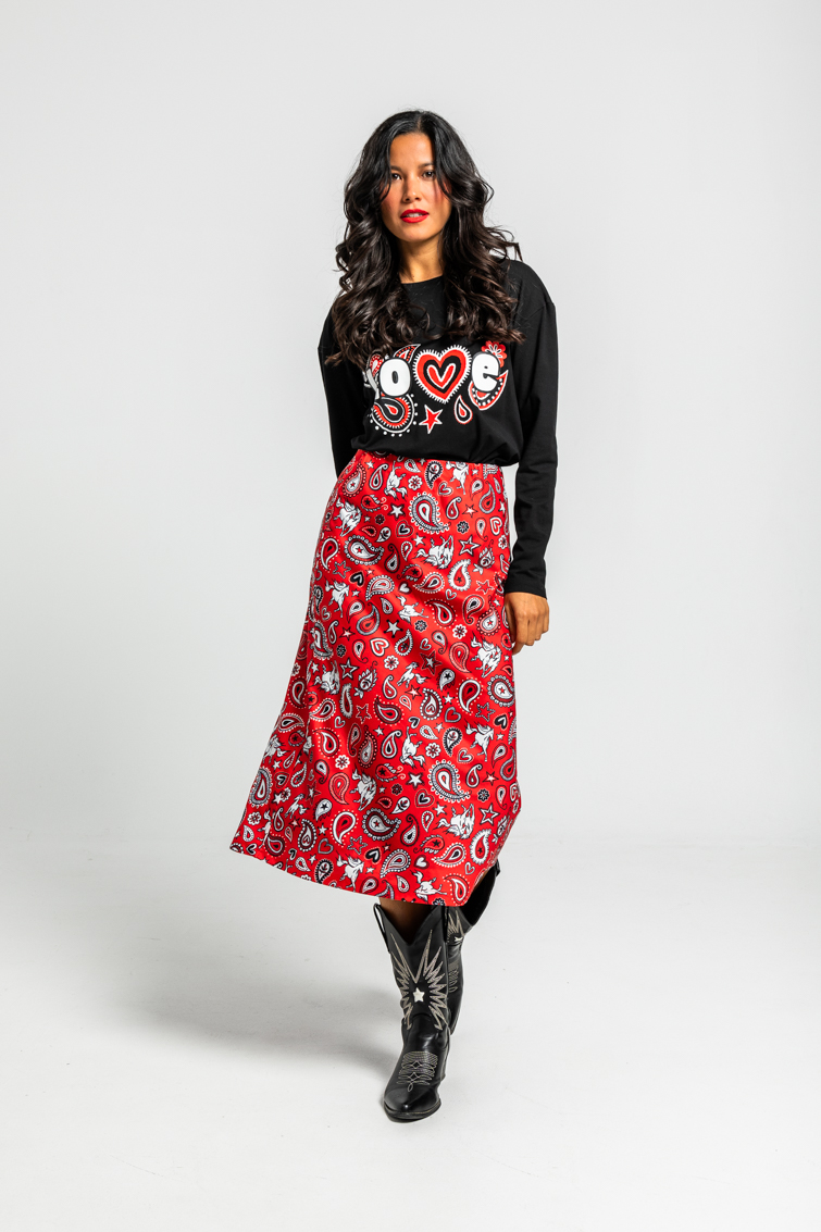 Camiseta Oversize De Estampado Paisley Cachemir Negro