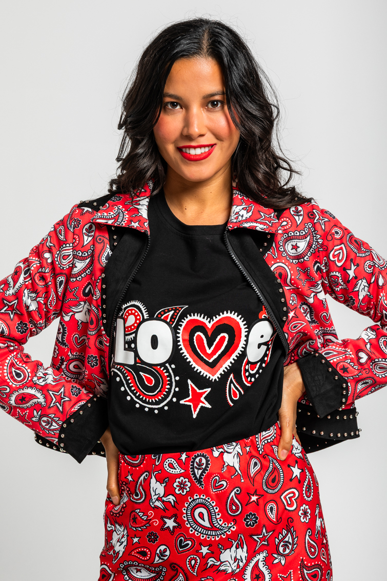 Camiseta Oversize De Estampado Paisley Cachemir Negro