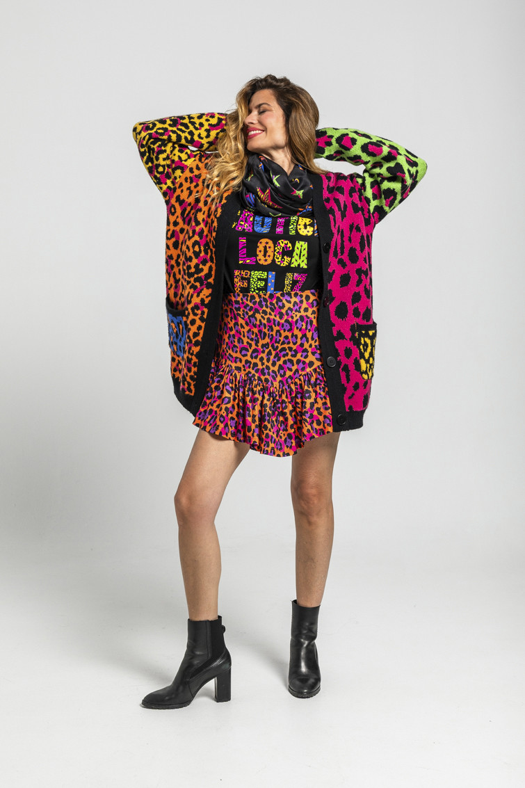 Cardigan Large De Estampado Variado De Animal Print Caotica