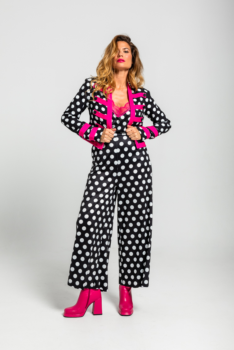 Chaqueta Estilo Militar De Estampado De Topos Monocromatico Blanco Y Negro
