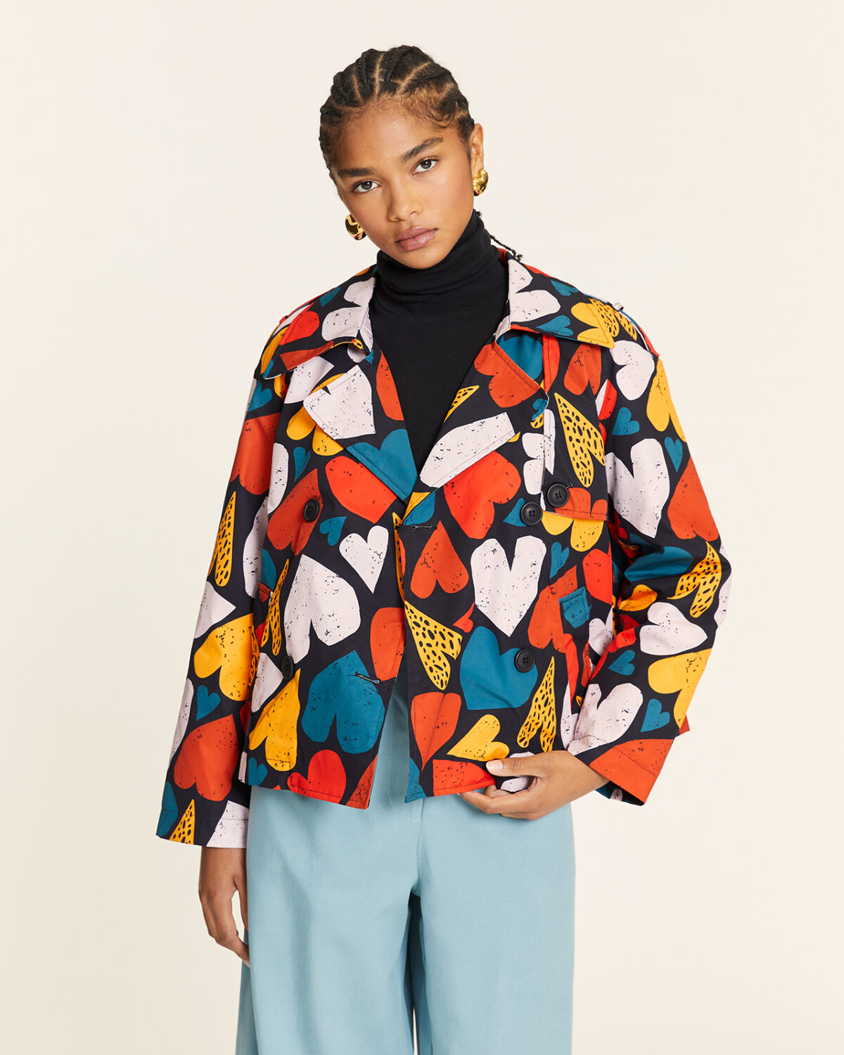Chaqueta Corazones Forro Acolchado Negro