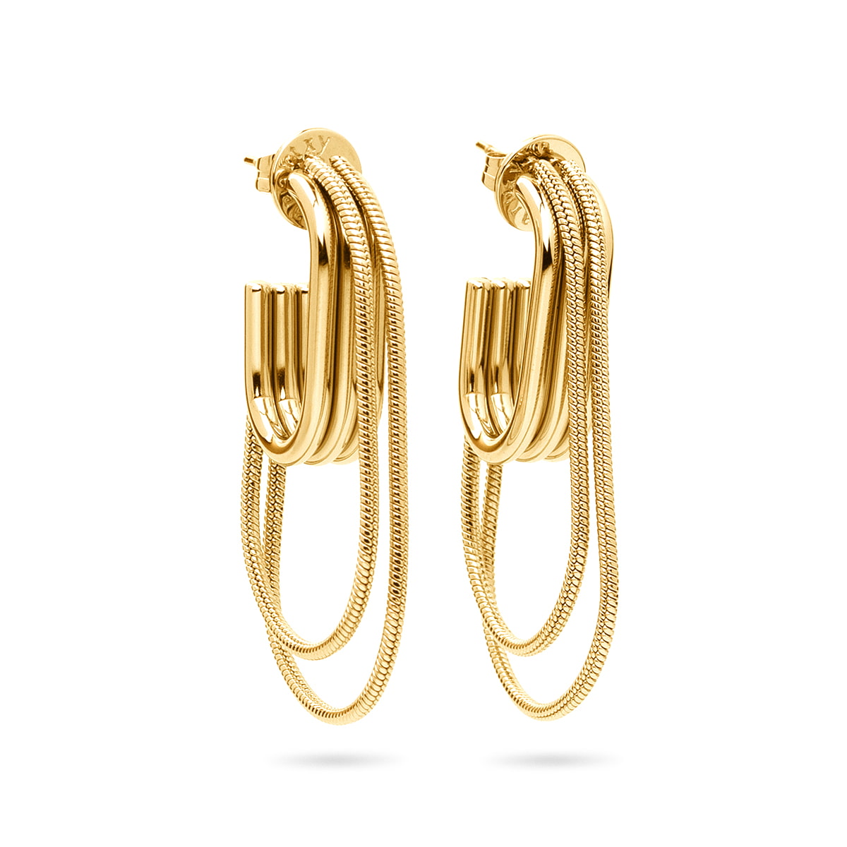 Pendientes Essentials Cadenas Dobles en Dorado, bisutería de acero de la colección Essentials — Tiendas Via Vai Estepona