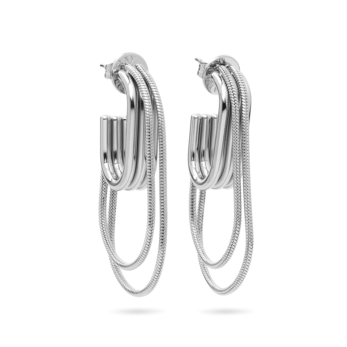 Pendientes Essentials Cadenas Dobles en Plateado, bisutería de acero de la colección Essentials — Tiendas Via Vai Estepona