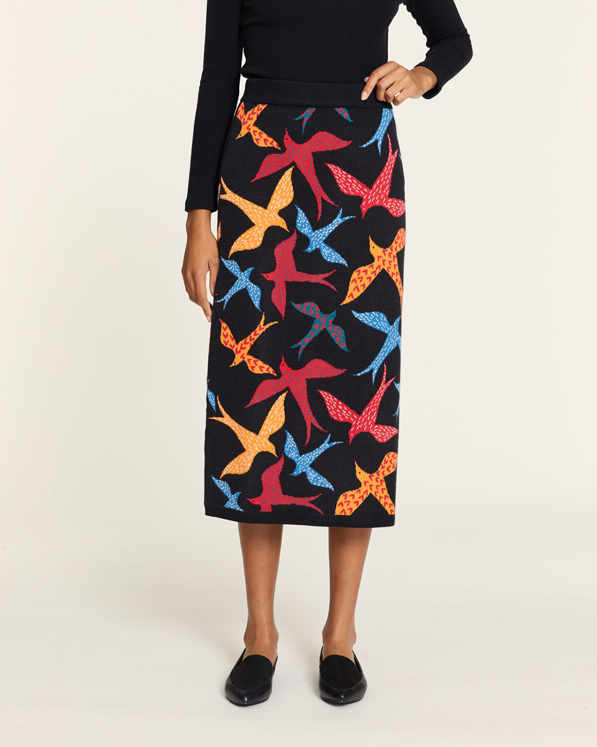 Falda De Punto Pajaros Negro
