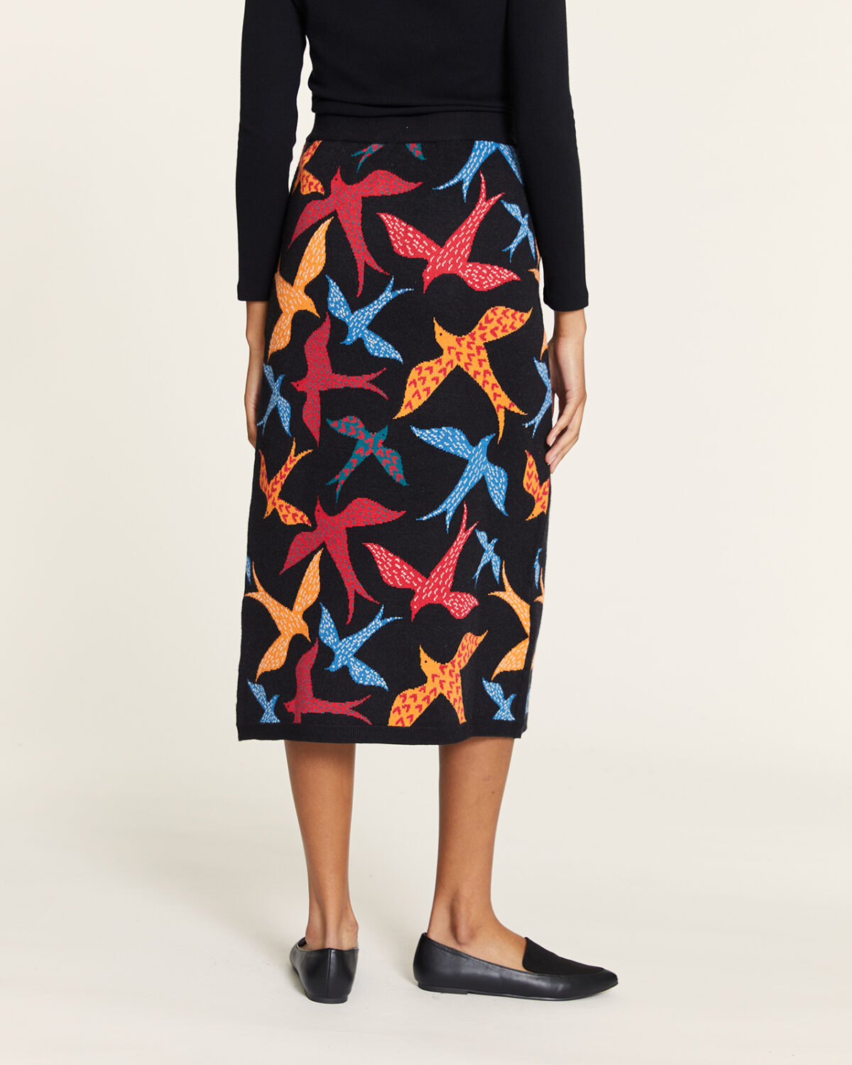 Falda De Punto Pajaros Negro