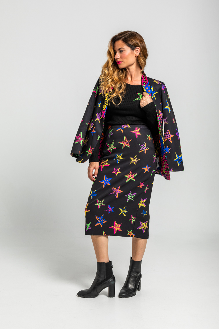 Falda Tubo Cremallera Espalda De Estampado De Estrellas Con Animal Print