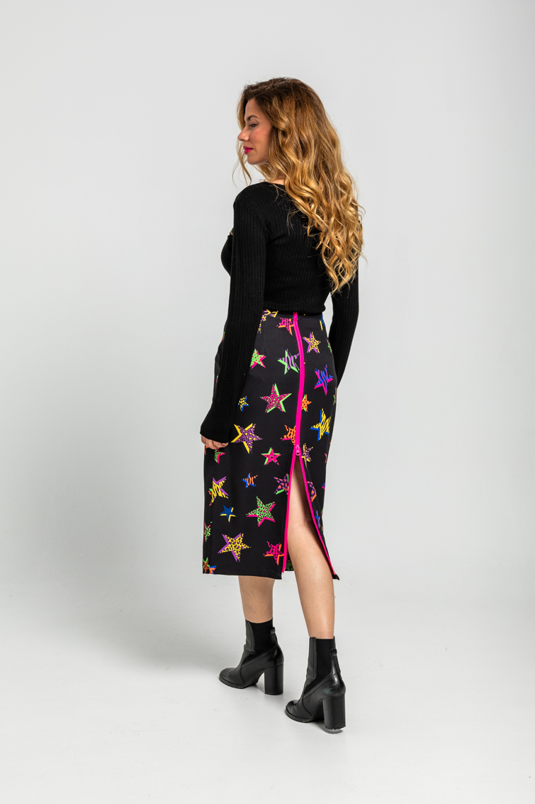 Falda Tubo Cremallera Espalda De Estampado De Estrellas Con Animal Print