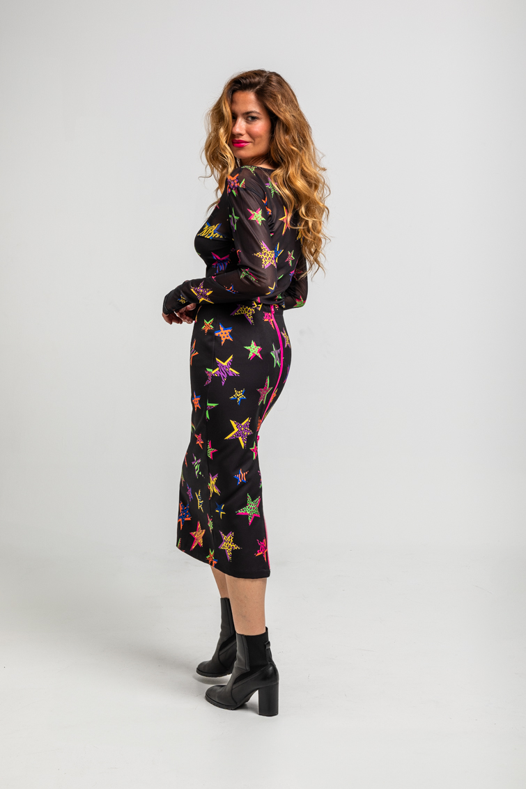 Falda Tubo Cremallera Espalda De Estampado De Estrellas Con Animal Print
