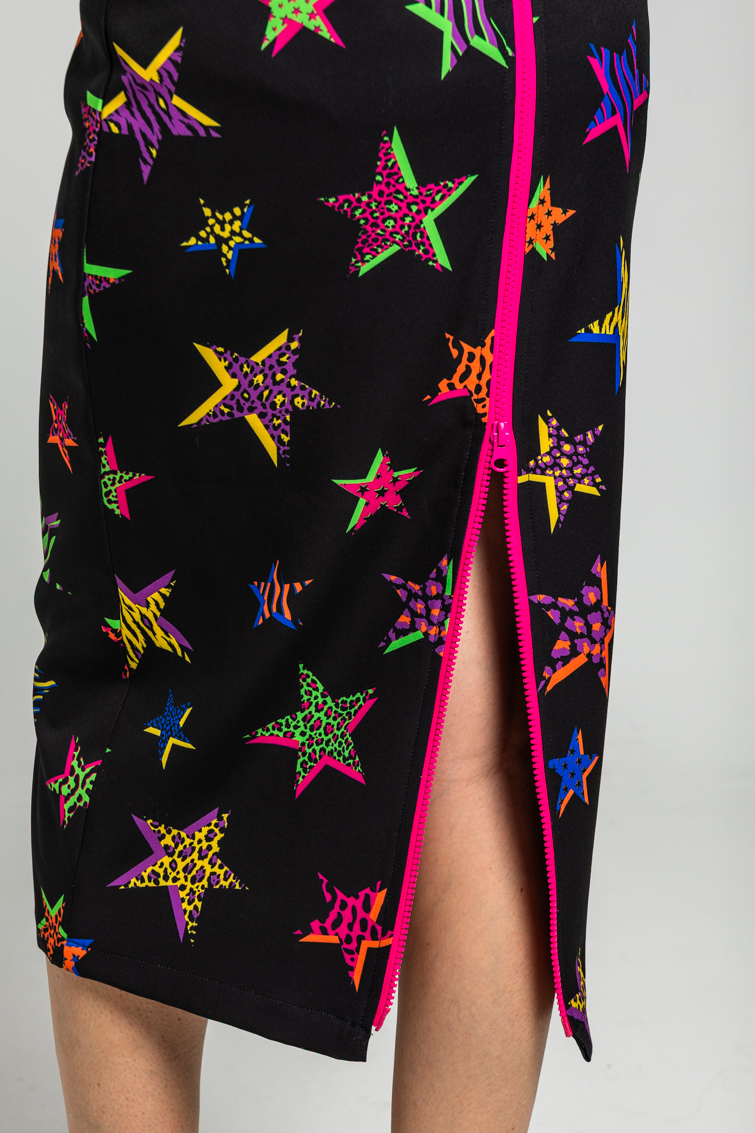 Falda Tubo Cremallera Espalda De Estampado De Estrellas Con Animal Print