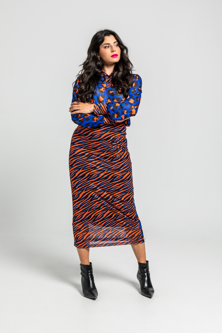 Falda Tubo Tul De Estampado Variado De Animal Print
