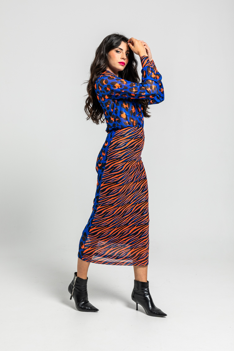 Falda Tubo Tul De Estampado Variado De Animal Print