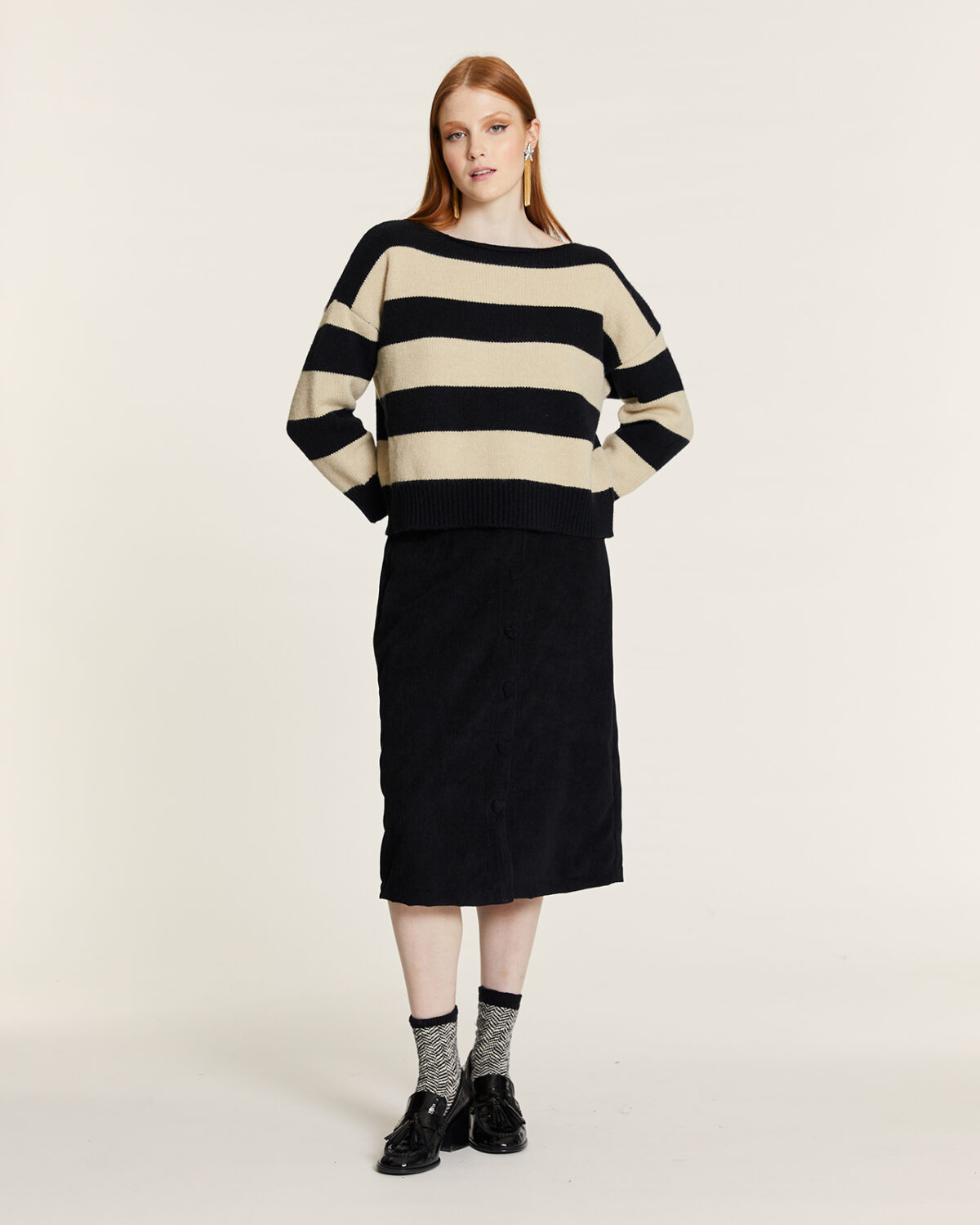 Jersey De Rayas Negro Y Crema Crema