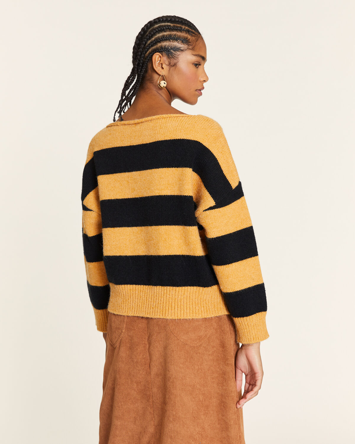 Jersey De Rayas Negro Y Mostaza Amarillo