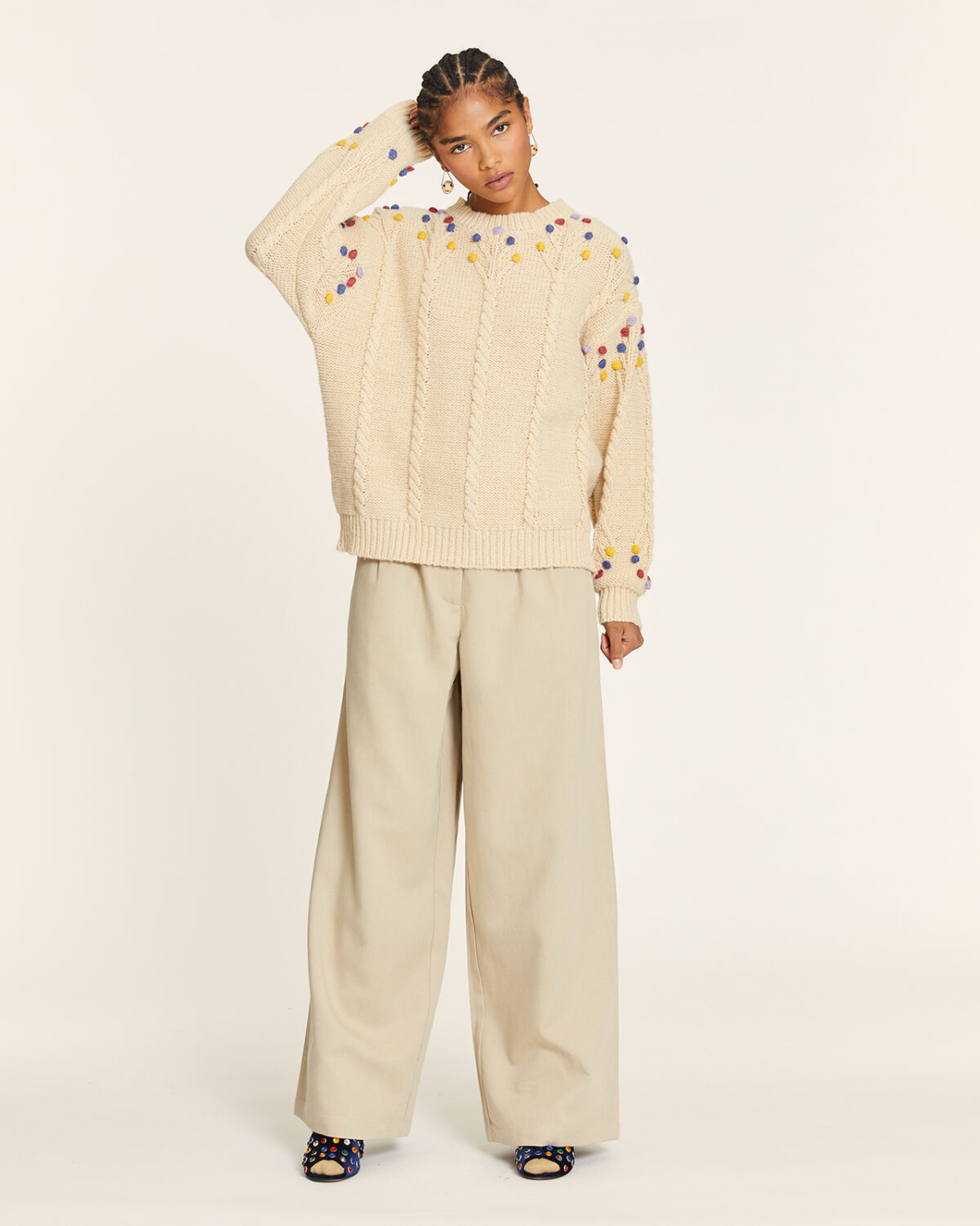 Pantalon Tencel Con Pinzas Beige Beige