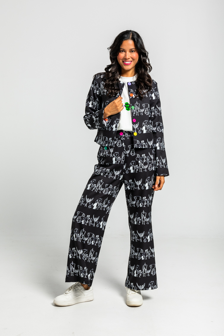 Pantalon Culotte Bolsillos De Garabatos Monocromatico