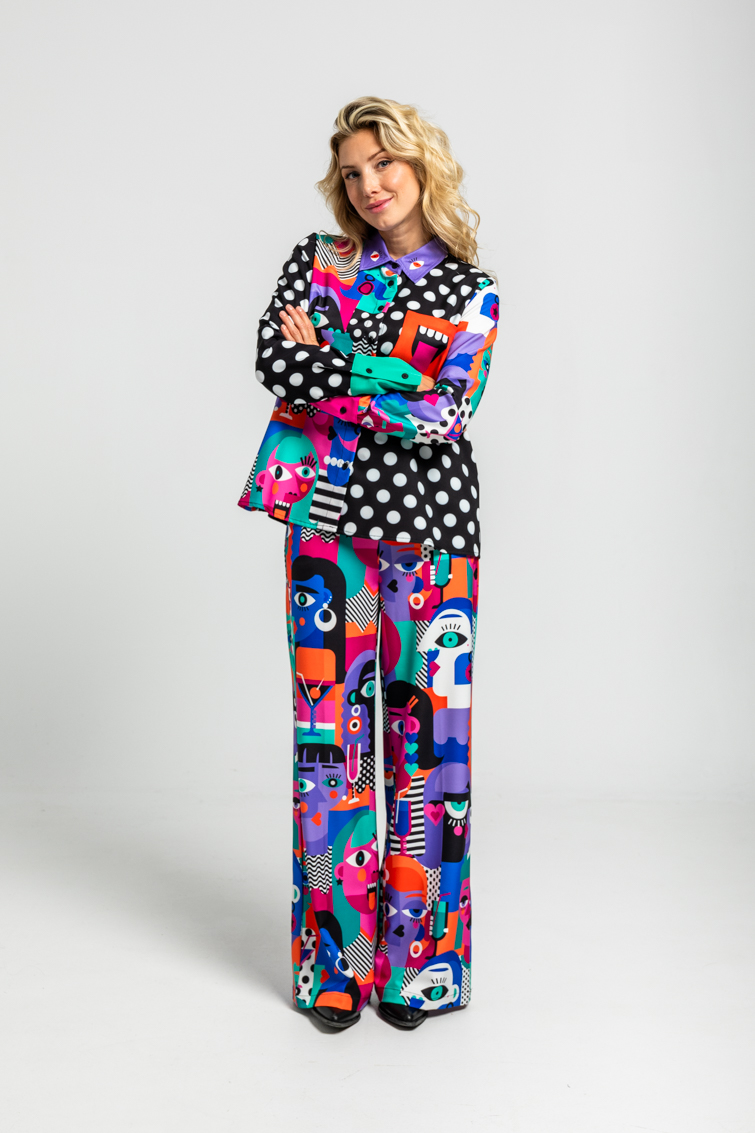 Pantalon Sastre De Estampado Geometrico Caras Picasso