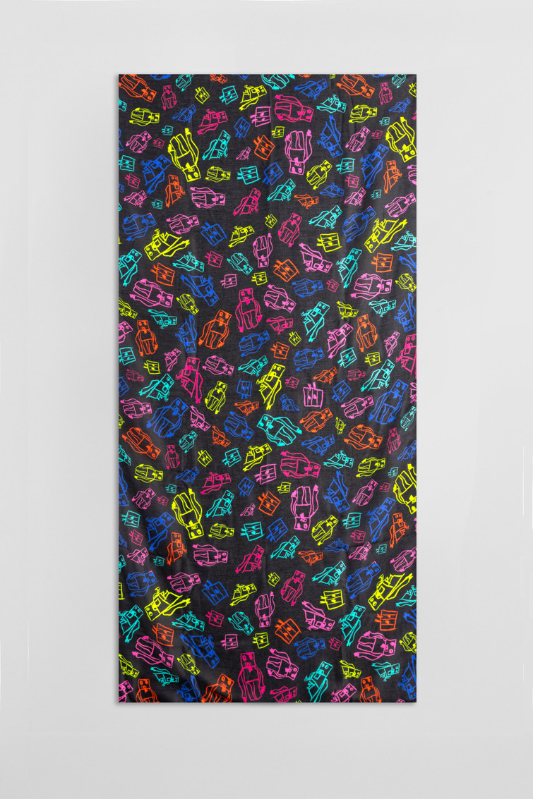 Pañuelo 90x180 de garabatos de robots multicolor - Imagen 2