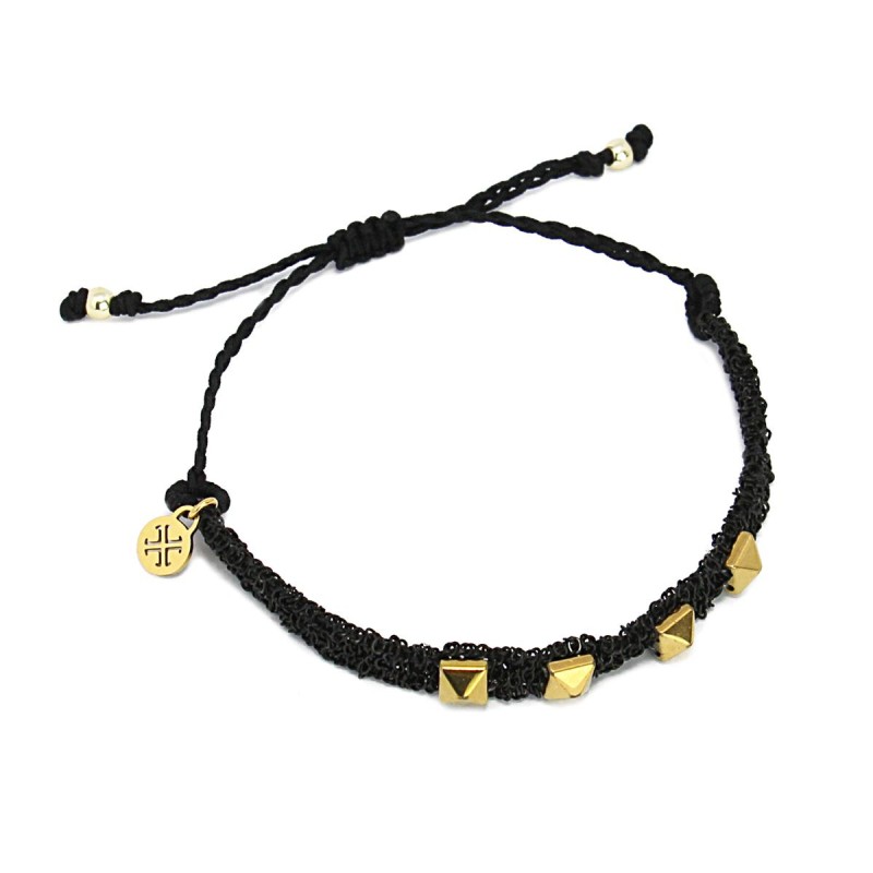 Pulsera Tejida Remaches Bpu515 Pln Plata Y Negro