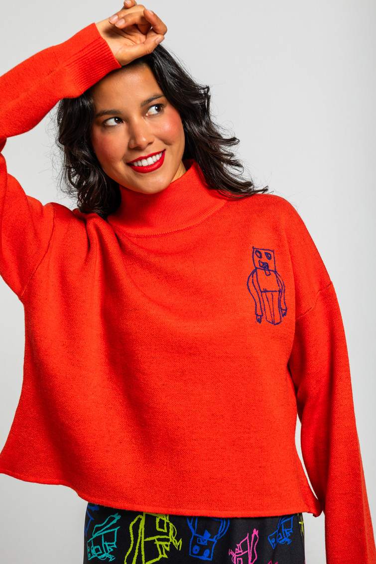 Sueter Crop De Garabatos De Robots Multicolor We Are Connected