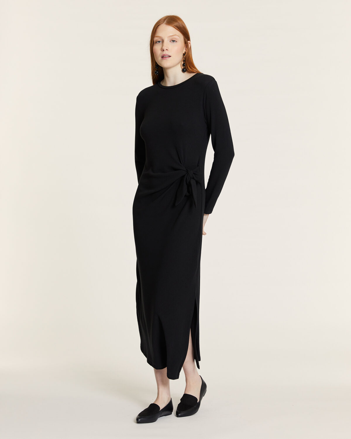 Vestido Anudado De Punto Negro Negro