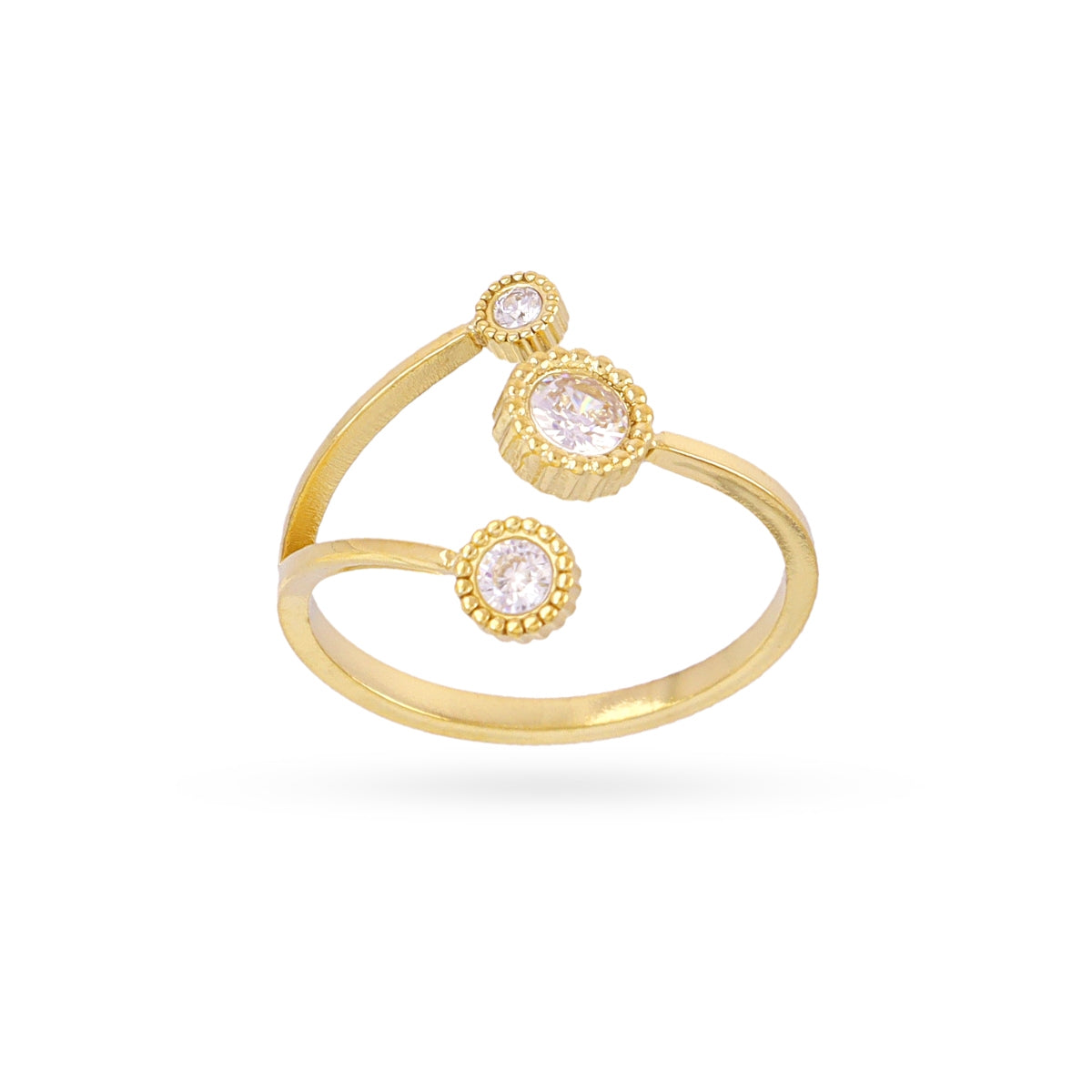 Anillo Ajustable con Circonitas Blancas en Dorado, bisutería de acero de la colección Essentials — Tiendas Via Vai Estepona