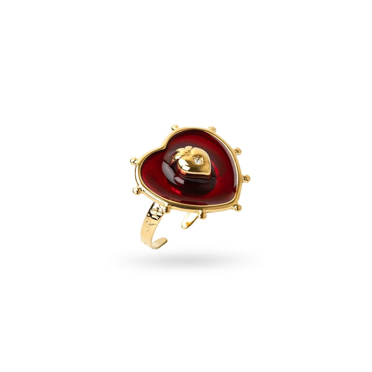 Anillo Ajustable Corazón Sagrado en Dorado, bisutería de acero de la colección Essentials — Tiendas Via Vai Estepona