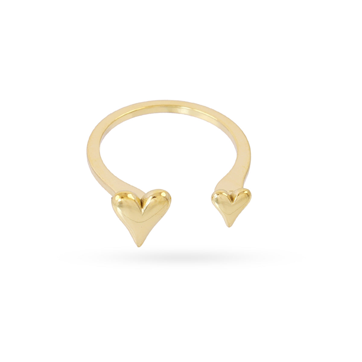 Anillo Ajustable Essentials Fino Doble Corazón en Dorado, bisutería de acero de la colección Essentials — Tiendas Via Vai Estepona