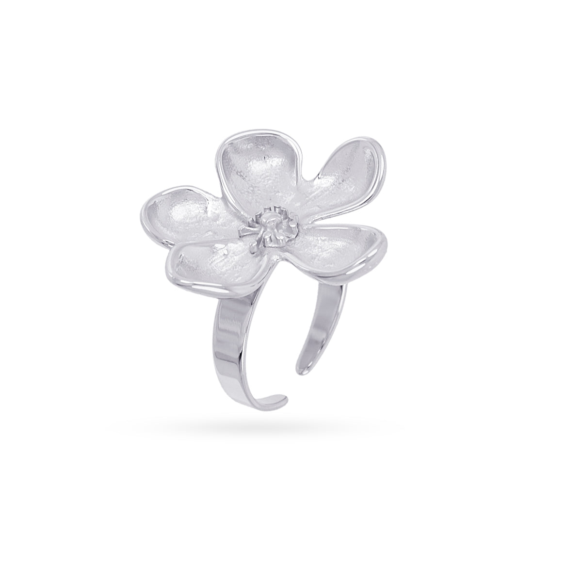 Anillo Ajustable Essentials Flor en Plateado, bisutería de acero de la colección Essentials — Tiendas Via Vai Estepona