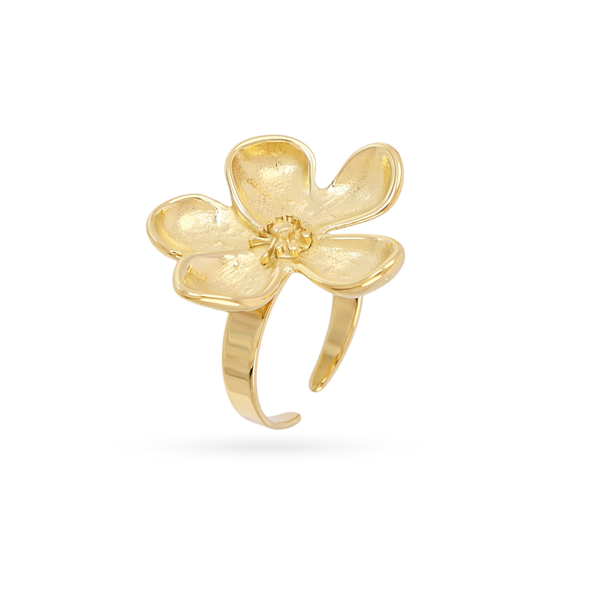 Anillo Ajustable Essentials Flor en Dorado, bisutería de acero de la colección Essentials — Tiendas Via Vai Estepona