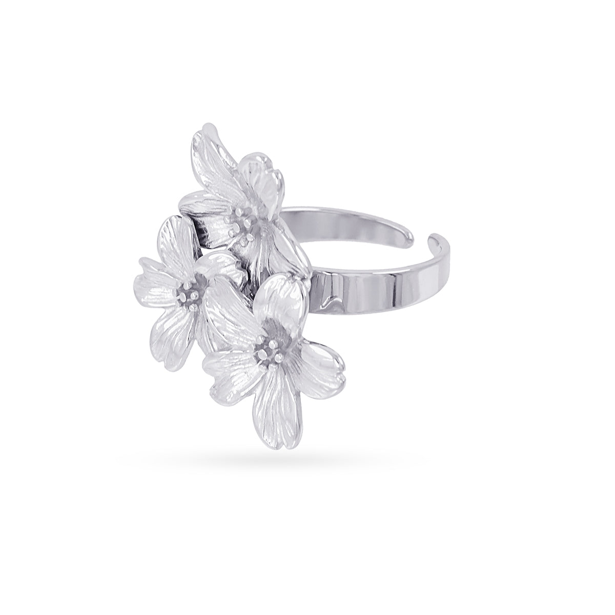 Anillo Ajustable Essentials Flores en Plateado, bisutería de acero de la colección Essentials — Tiendas Via Vai Estepona