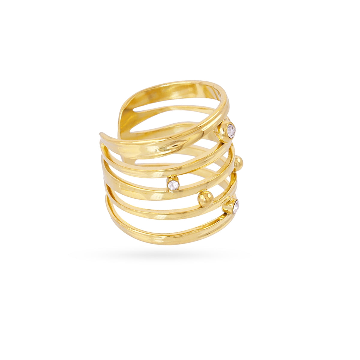 Anillo Ajustable Essentials Líneas Circonitas en Dorado, bisutería de acero de la colección Essentials — Tiendas Via Vai Estepona