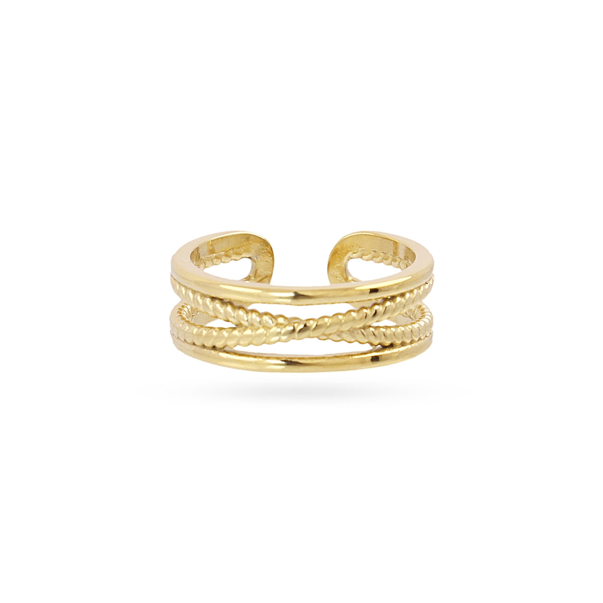 Anillo Ajustable Essentials Trenza en Dorado, bisutería de acero de la colección Essentials — Tiendas Via Vai Estepona